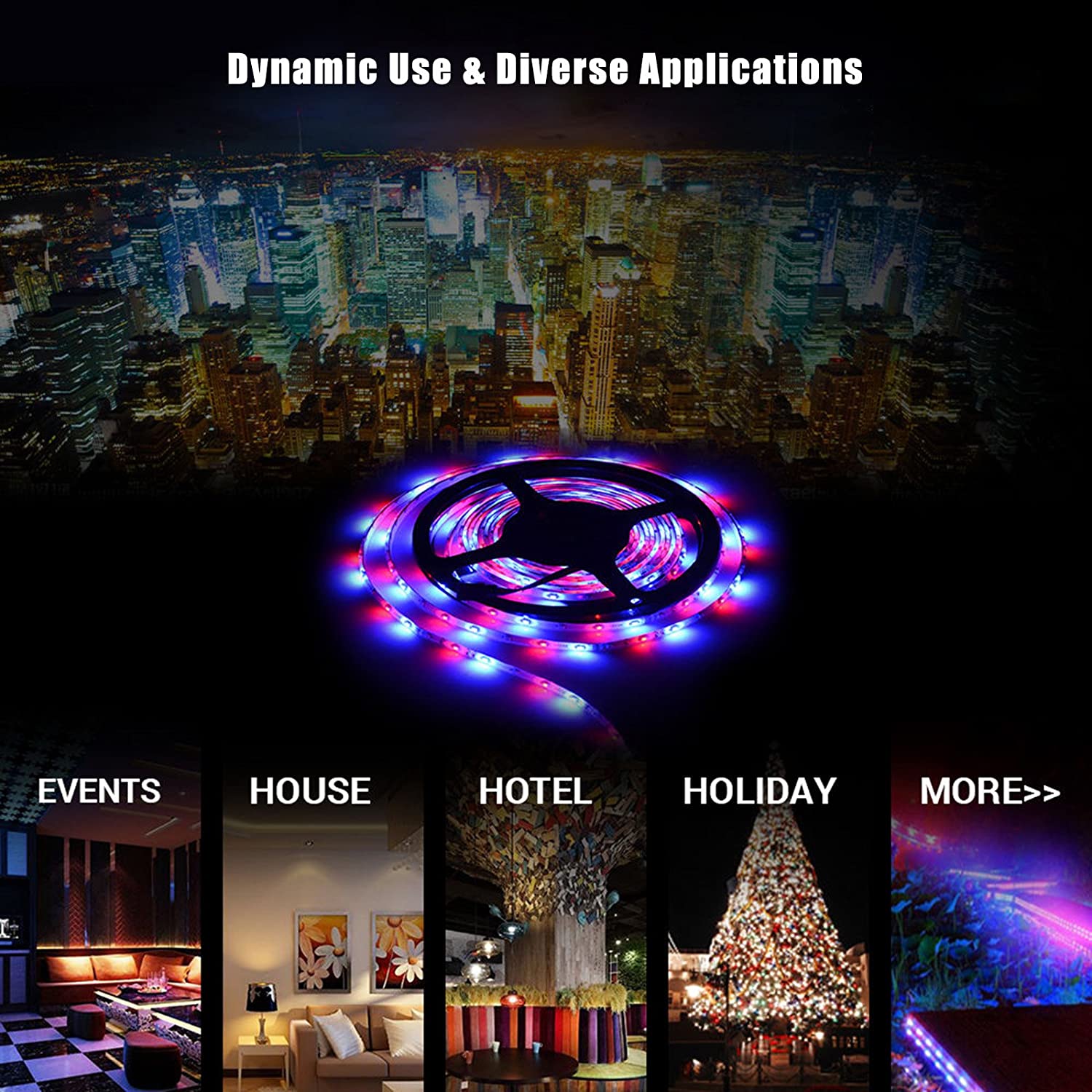 16.4 Feet LED RGB Flexible Strip Light Kit, 300 Units SMD 5050 LEDs, 12V DC, Waterproof