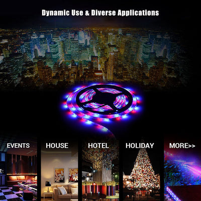 16.4 Feet LED RGB Flexible Strip Light Kit, 300 Units SMD 5050 LEDs, 12V DC, Waterproof