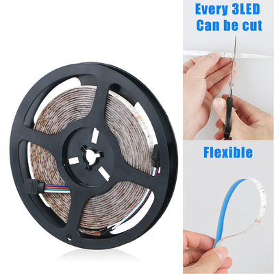 16.4 Feet LED RGB Flexible Strip Light Kit, 300 Units SMD 5050 LEDs, 12V DC, Waterproof