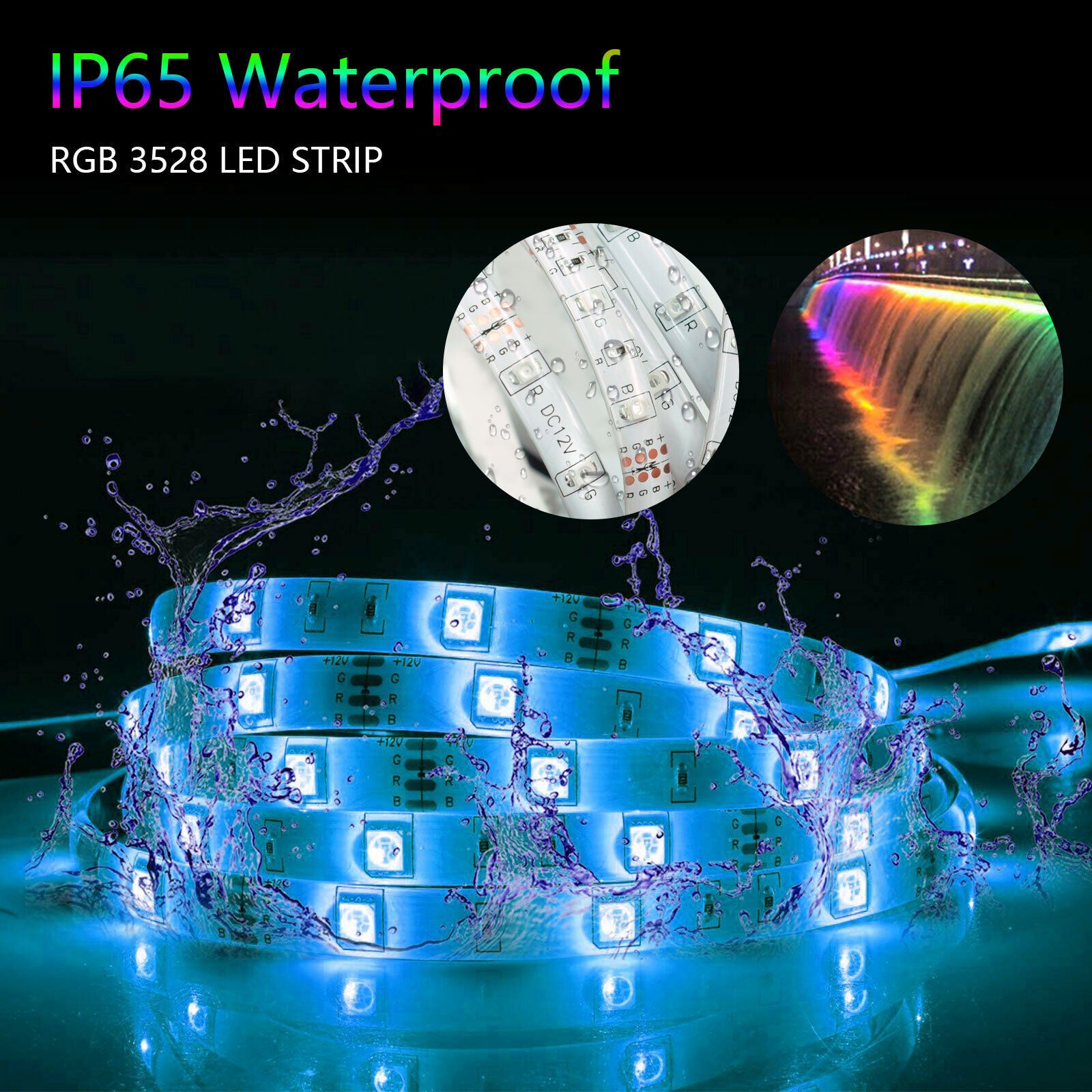 16.4 Feet LED RGB Flexible Strip Light Kit, 300 Units SMD 5050 LEDs, 12V DC, Waterproof