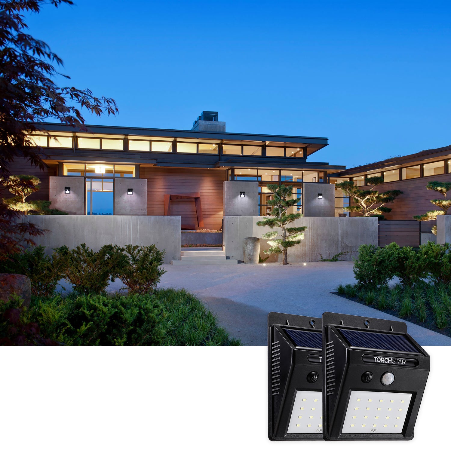 20 LED 320lm Outdoor LED Solar Motion Sensor Lights, Wireless Outdoor Wall Lights, Black, Pack of 2