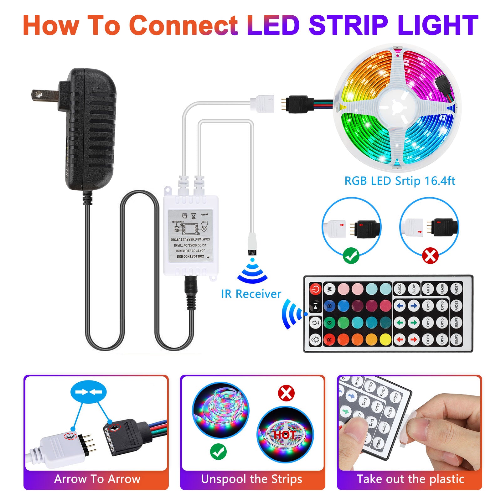 16.4ft/5M 300LED RGB Muliticolor Changing Flexible LED Rope