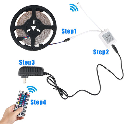 16.4 Feet LED RGB Flexible Strip Light Kit, 300 Units SMD 5050 LEDs, 12V DC, Waterproof