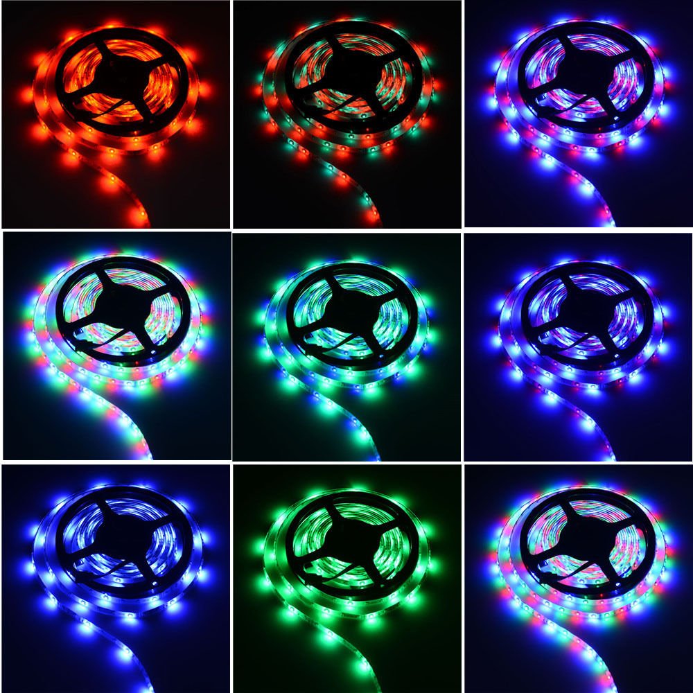 16.4 Feet LED RGB Flexible Strip Light Kit, 300 Units SMD 5050 LEDs, 12V DC, Waterproof