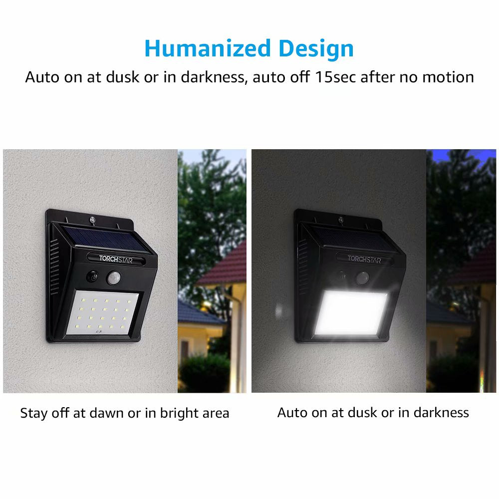 20 LED 320lm Outdoor LED Solar Motion Sensor Lights, Wireless Outdoor Wall Lights, Black, Pack of 2