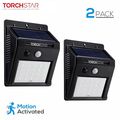20 LED 320lm Outdoor LED Solar Motion Sensor Lights, Wireless Outdoor Wall Lights, Black, Pack of 2
